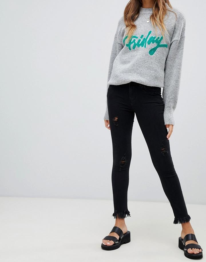 Only Chewed Hem Skinny Jean - Black