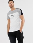 Asos Design Skinny T-shirt With Color Block And Roman Numerals Print-white