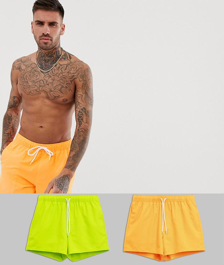 Asos Design Swim Shorts In Short Length In Neons 2 Pack - Multi