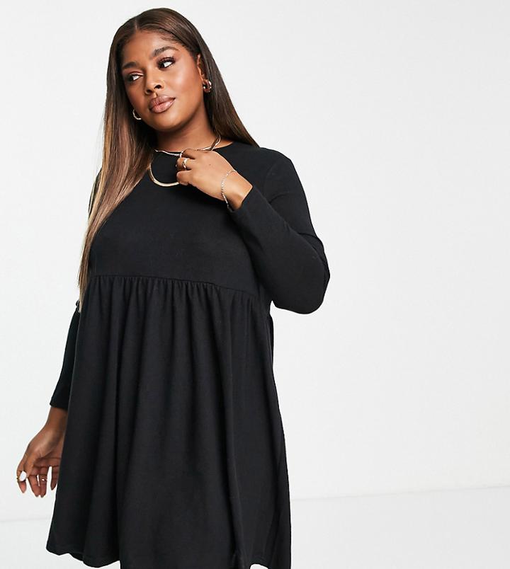 Noisy May Curve Long Sleeve Smock Dress In Black