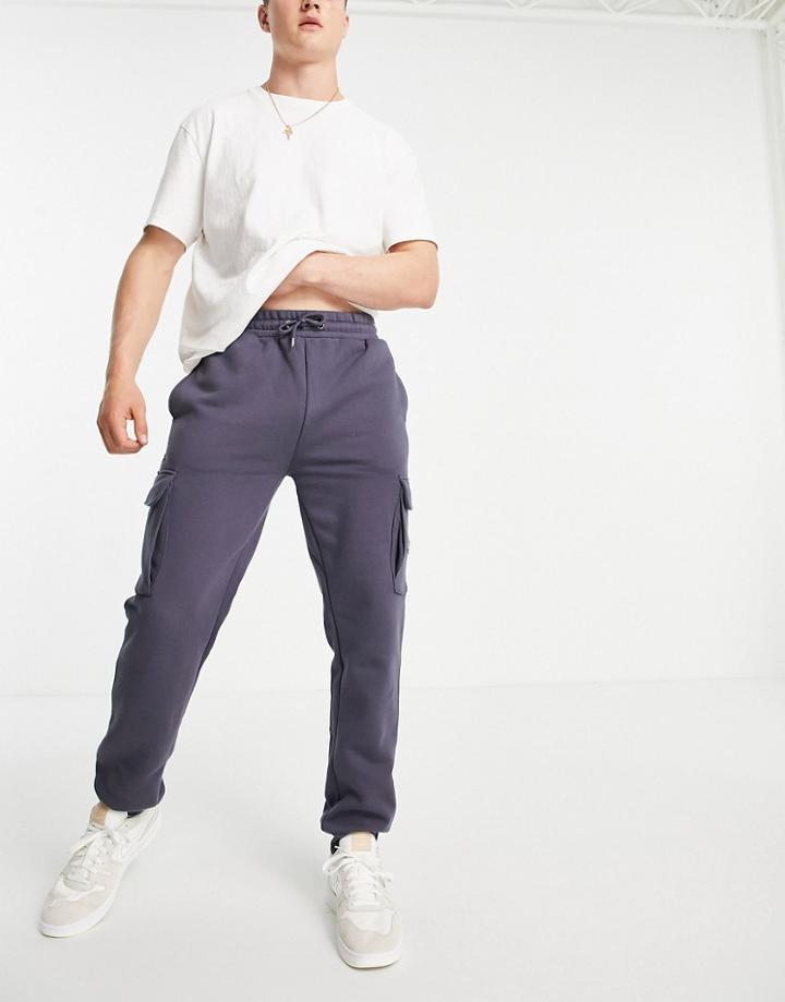 River Island Slim Fit Cargo Sweatpants In Gray-grey