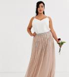 Maya Plus Bridesmaid Delicate Sequin Tulle Skirt In Taupe Blush