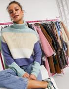 In The Style X Billie Faiers Stripe Cropped Knitted Sweater In Blue Multi