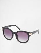 Asos Retro Round Sunglasses With Metal Corner Detail - Black
