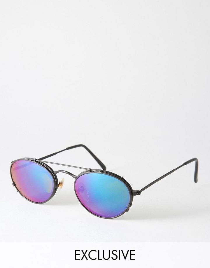 Reclaimed Vintage Round Sunglasses With Clip On Lens - Black