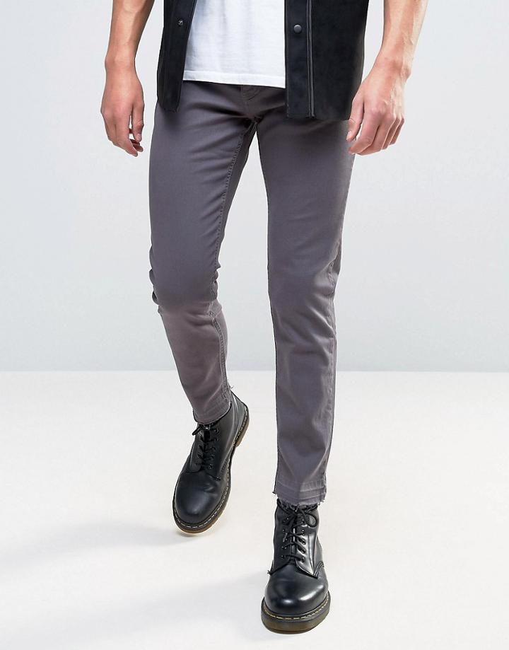 Mennace Slim Fit Cropped Jeans With Raw Hem In Gray - Gray