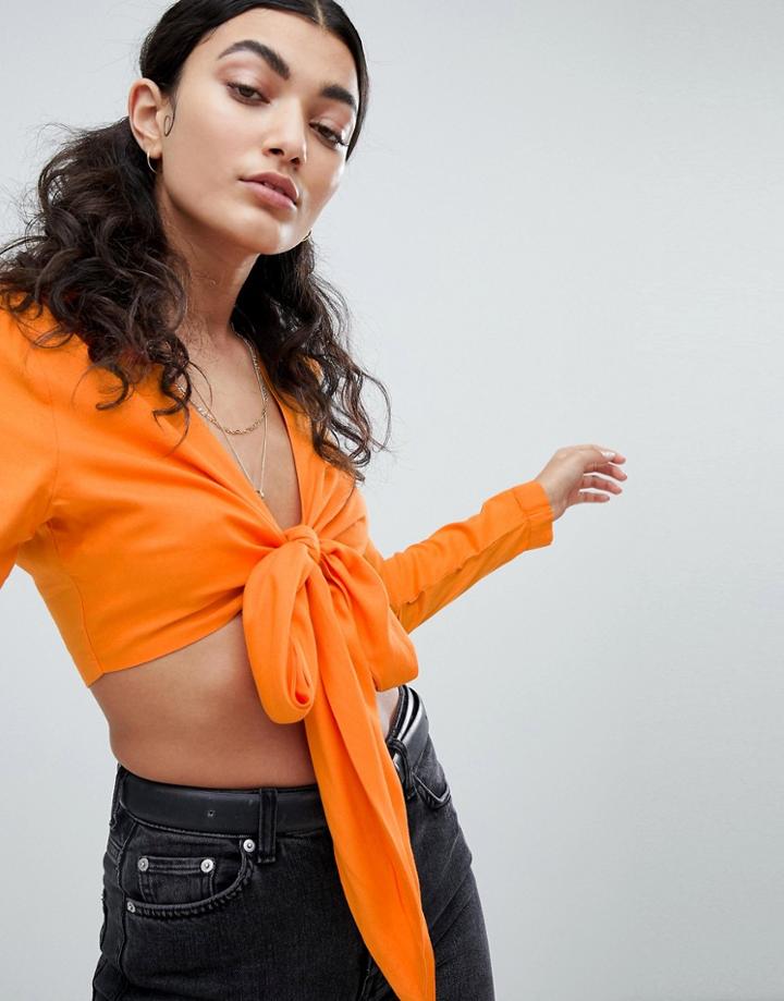 Noisy May Crop Tie Front Top - Orange