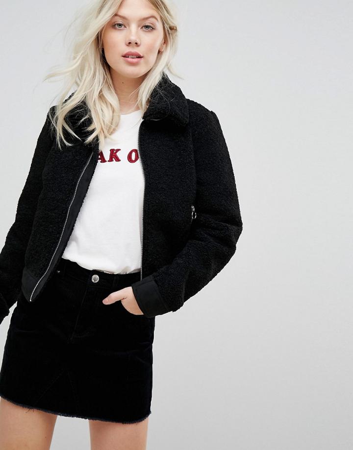 Miss Selfridge Borg Trucker Jacket - Black