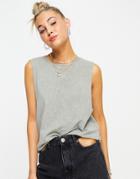 Asos Design Tank With Dropped Armhole In Washed Khaki-green