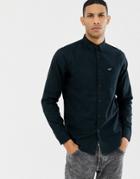 Hollister Icon Logo Button Down Cross Dye Oxford Shirt Slim Fit In Black - Black