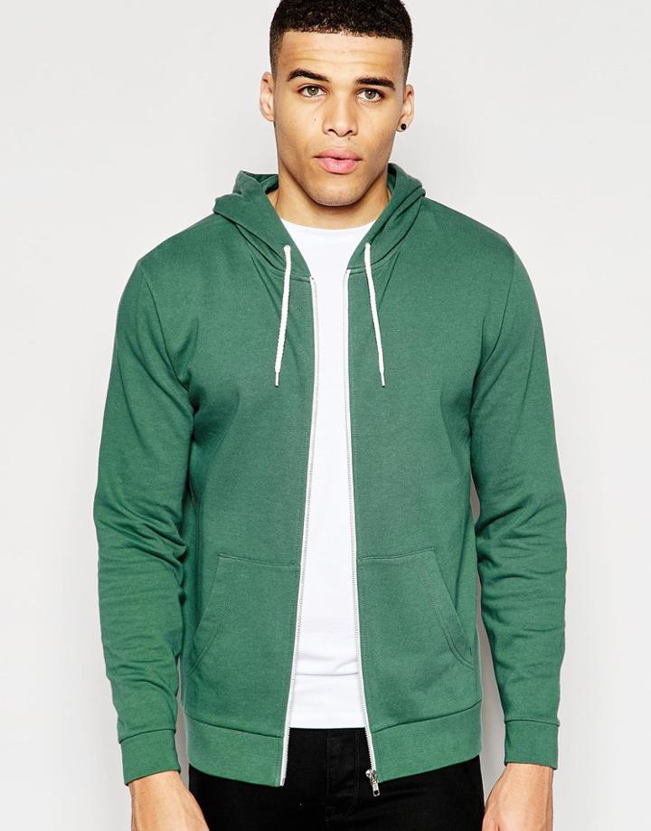 Asos Zip Up Hoodie In Green - Dark Green