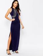 Rare Chain Front Side Split Maxi Dress - Navy