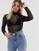 Pieces Animal Mesh Top In Black