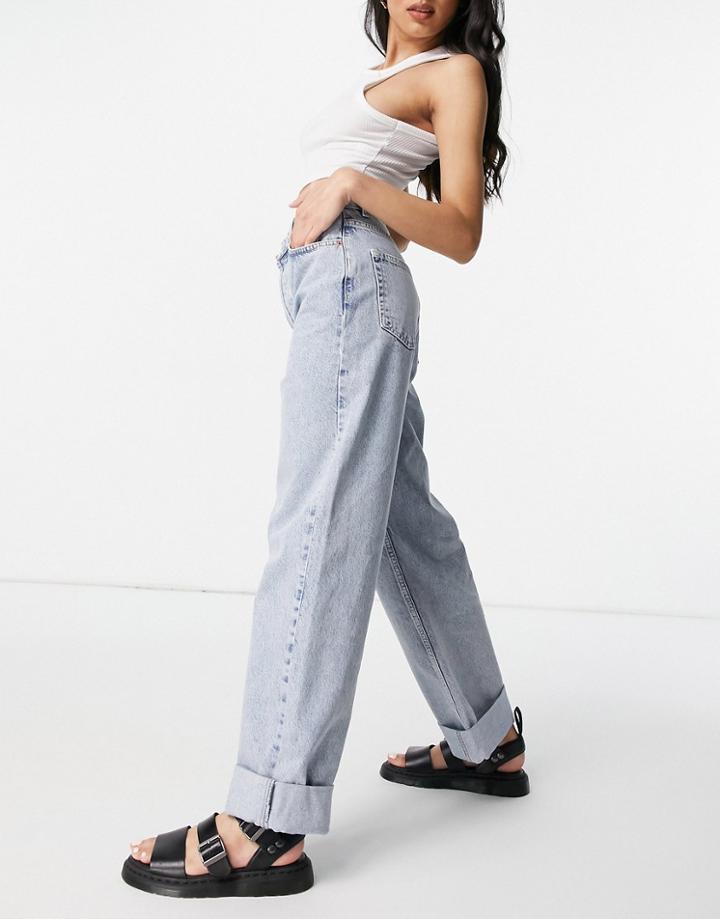 Topshop Oversized Mom Recycled Cotton Blend Jeans In Bleach-blues