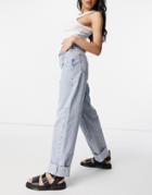 Topshop Oversized Mom Recycled Cotton Blend Jeans In Bleach-blues