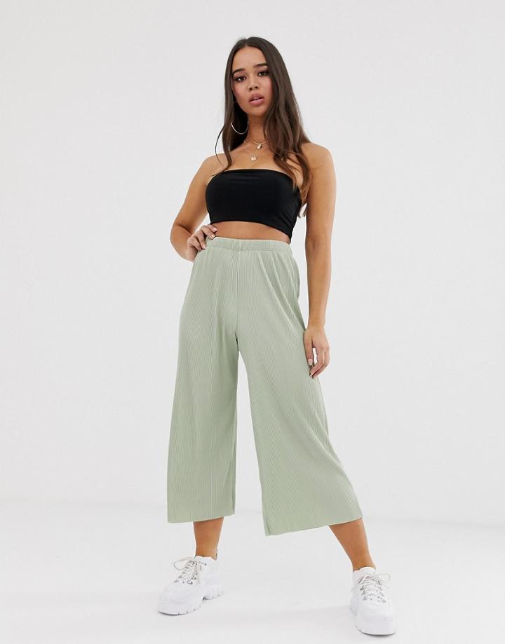 Asos Design Plisse Culotte Pants-green