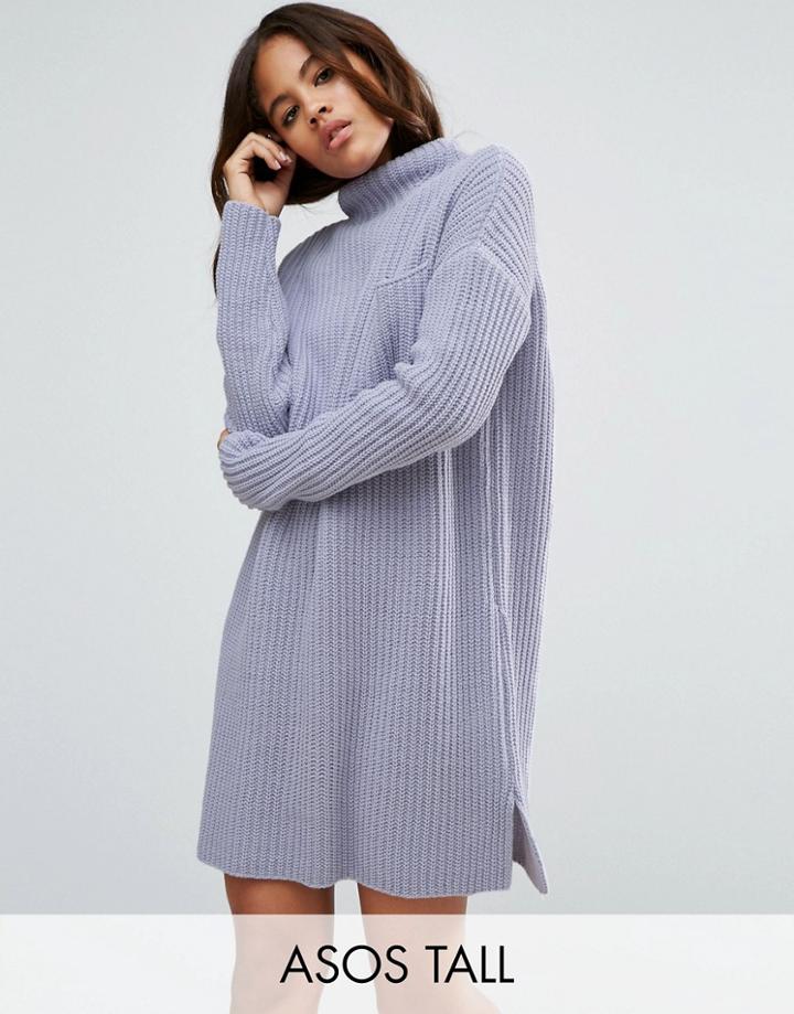 Asos Tall Swing Dress In Rib Knit With Top Pocket - White