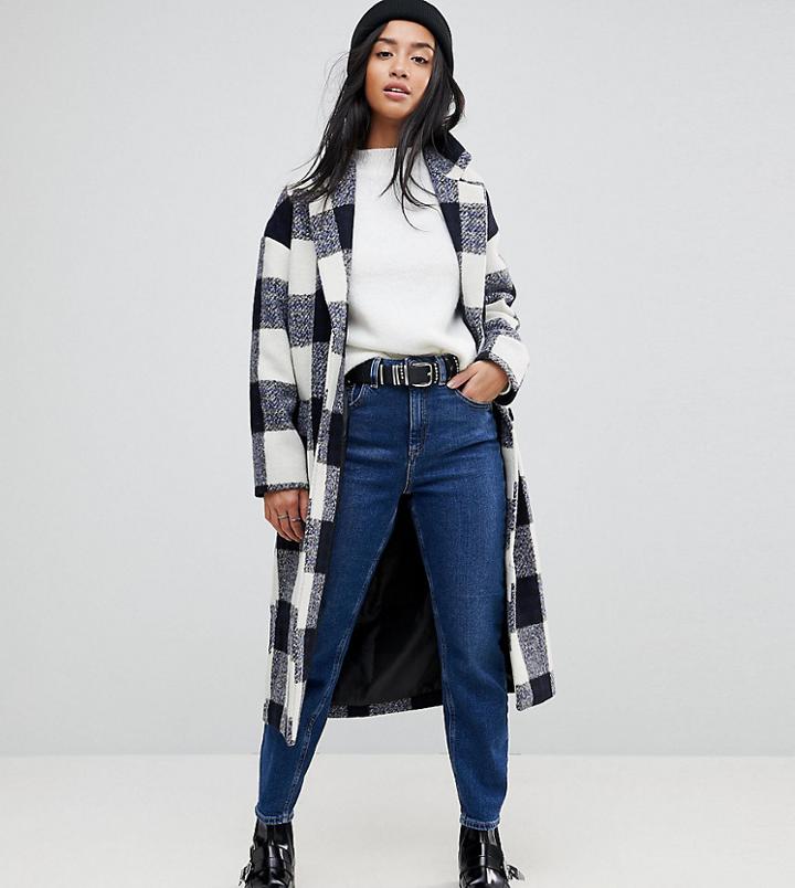 Asos Petite Check Slim Coat With Pocket Detail - Multi