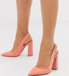 Asos Design Wide Fit Penley Slingback High Heels In Peach - Orange