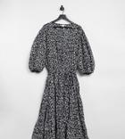 Glamorous Curve Midi Wrap Dress With Tiered Skirt In Vintage Floral-black