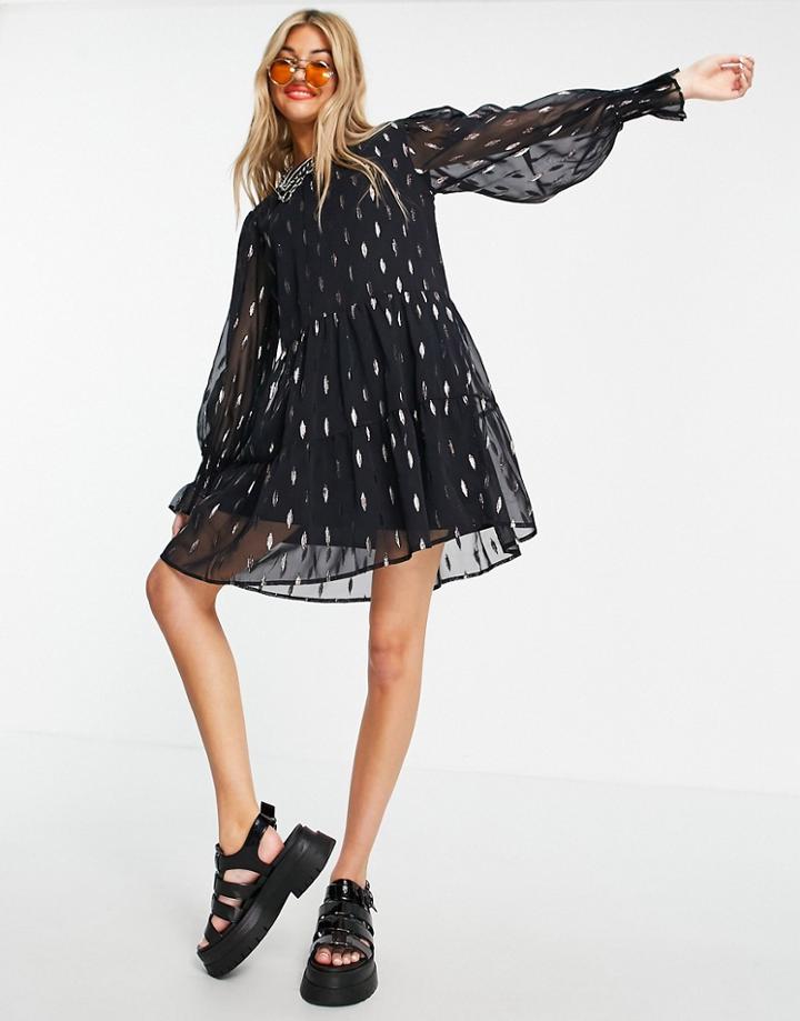 Violet Romance Mini Dress In Metallic Spot-black