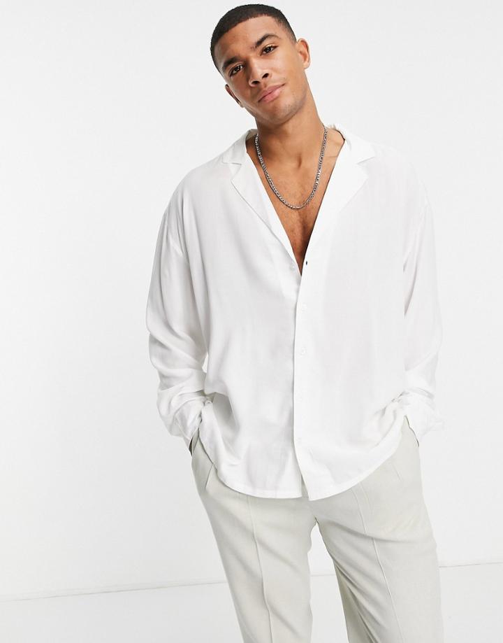 New Look Long Sleeve Deep Revere Shirt In White