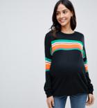 Asos Design Maternity Sweater With Placed Stripe-navy
