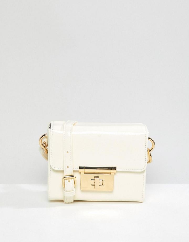 Asos Design Mini Squared Lock Cross Body Bag - White