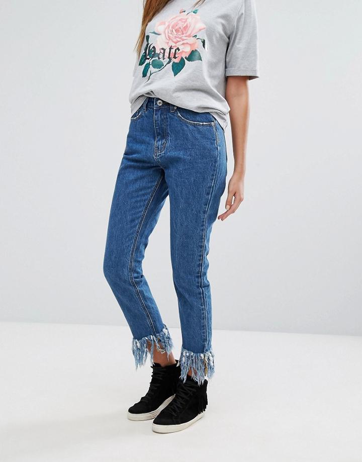 Missguided Riot High Waisted Fray Hem Jean - Blue