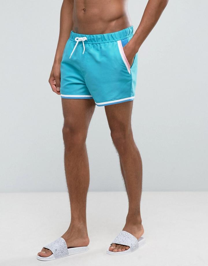 Asos Swim Shorts With Contrast Binding In Super Short Length - Blue