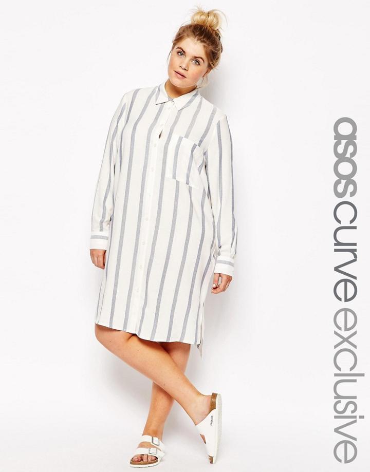 Asos Curve Shirt Dress In Blue Stripe