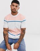 Native Youth T-shirt In Color Block Peach And White Stripe - White