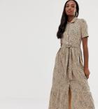 Asos Design Tall Midi Shirt Dress With Belt In Leopard-multi