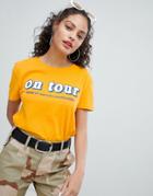 Bershka On Tour Slogan T Shirt - Yellow
