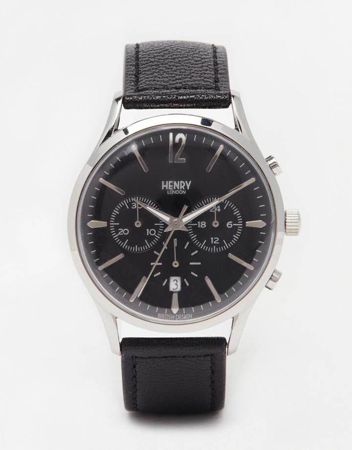 Henry London Edgeware Chronograph Watch With Leather Strap - Black