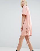 Asos T-shirt Dress With Lace Up Sides - Pink