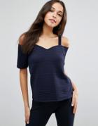 Asos Top With Off Shoulder Sweetheart Neck In Structured Rib - Navy