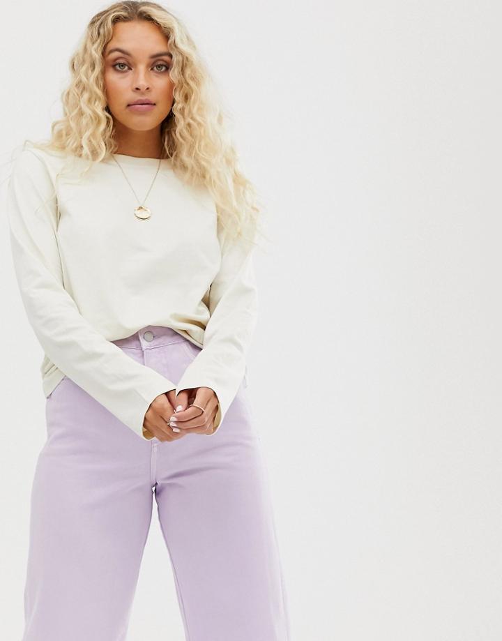Weekday Long Sleeve T Shirt In Off White - Cream
