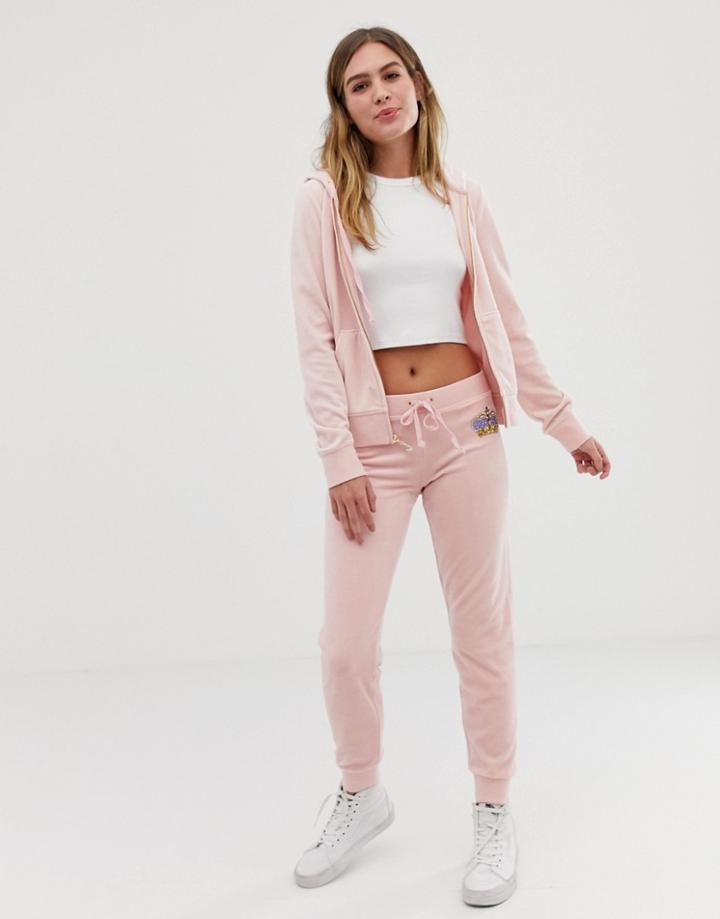Juicy Couture Black Label Velour Cuffed Sweatpants With Rhinestone Crest Two-piece - Pink