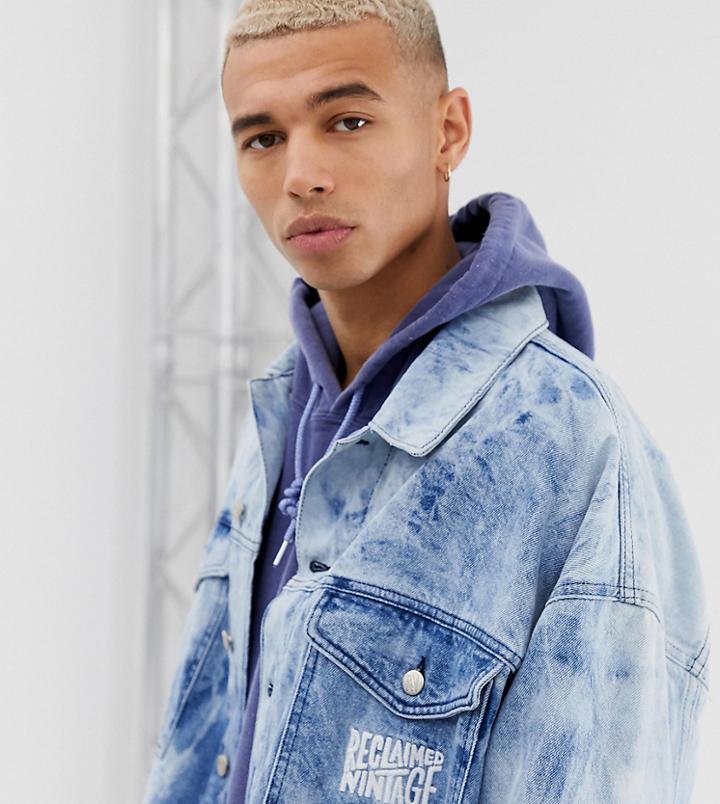 Reclaimed Vintage Inspired Denim Jacket With Dye Effect - Blue
