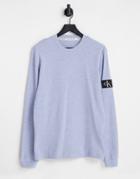 Calvin Klein Jeans Monogram Badge Waffle Long Sleeve Top In Light Blue