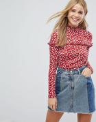 Nobody's Child High Neck Blouse In Floral With Frill Detail - Red