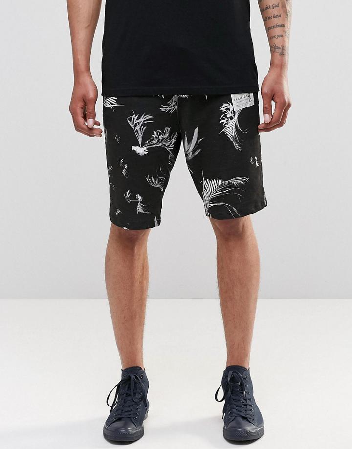 Religion Jersey Shorts With Plant Print Set - Black