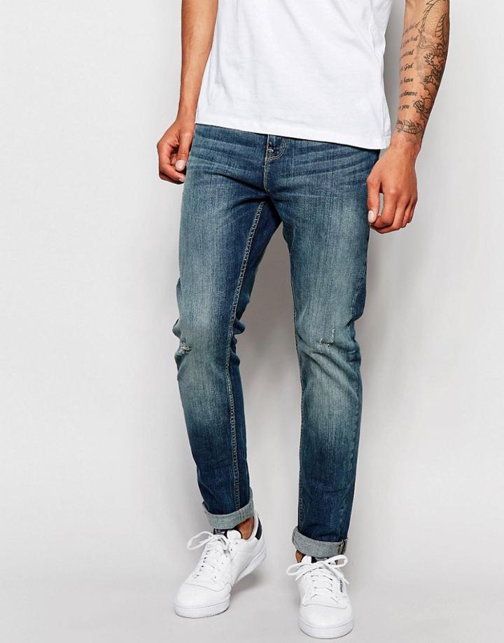 New Look Skinny Fit Jeans In Mid-wash - Blue