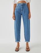 Pull & Bear Slouch Fit Jeans In Medium Blue-blues