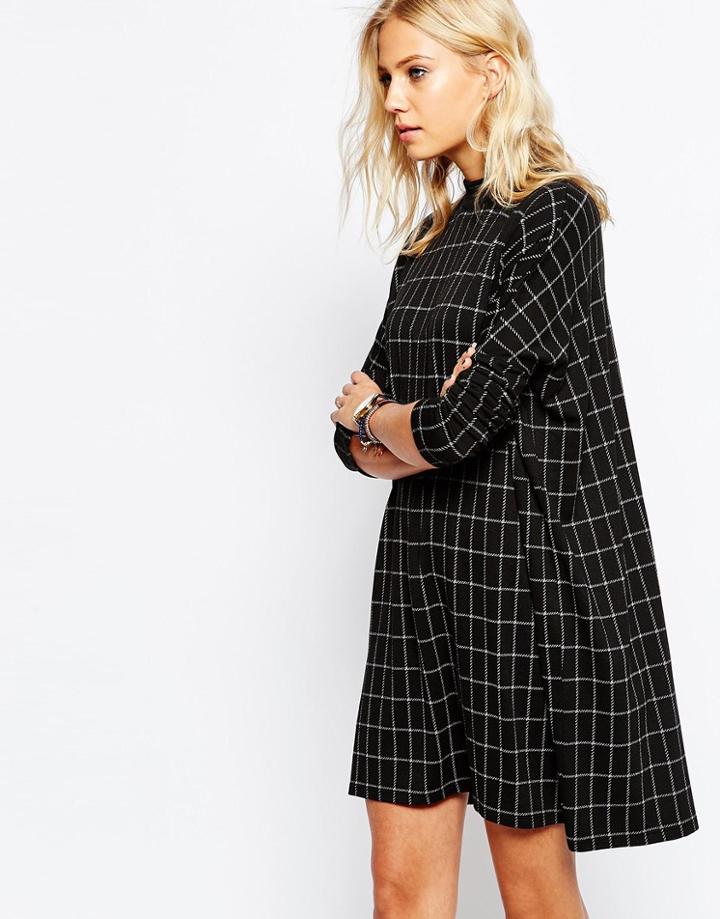 Just Female Nora Longsleeve Dress In Gray Check - Gray Check