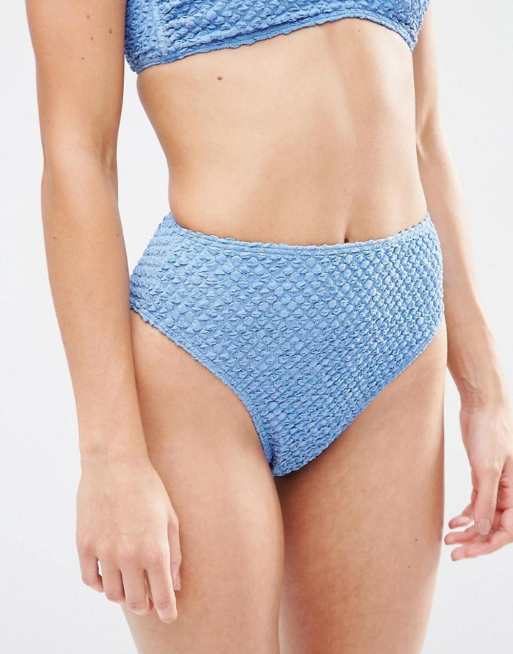 Asos Diamond Textured High Leg Bikini Bottom - Blue