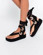 Kg By Kurt Geiger Black Tie Up Flatform Sandals - Black
