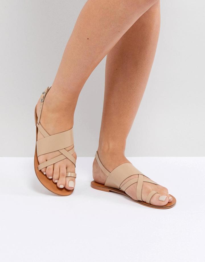 Asos Finley Leather Flat Sandals - Beige