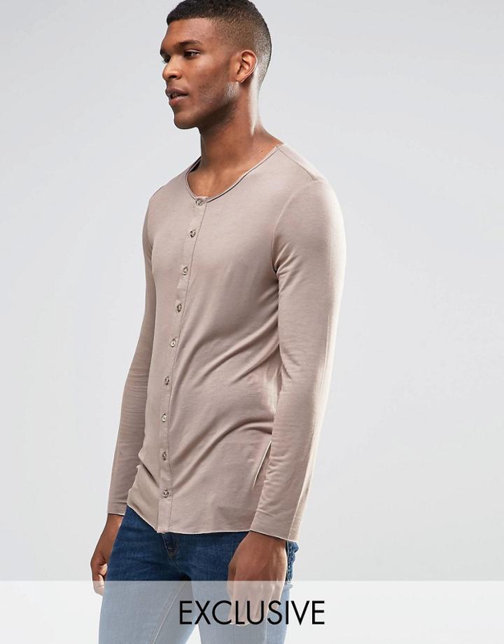 Reclaimed Vintage Button Up Long Sleeve Top - Gray